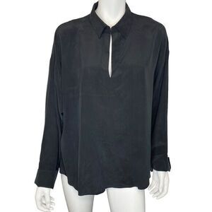 REBECCA TAYLOR 100% Silk Dolman Sleeve‎ Pullover Top Cut- Out Neck Black